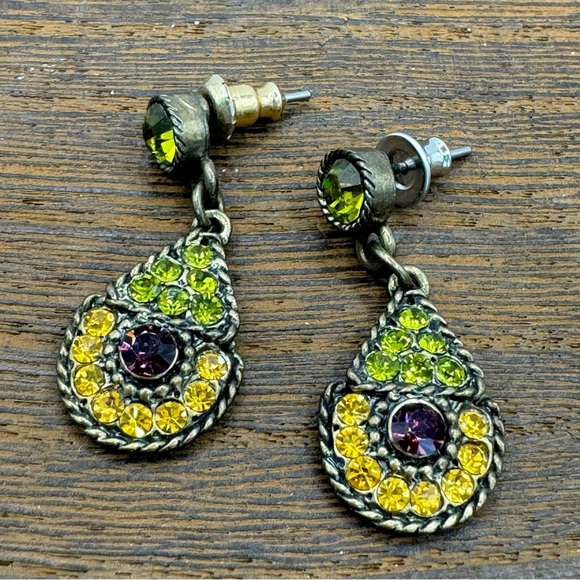 Victorian revival romantic drop dangle earring citrine peridot garnet glass - Picture 6 of 10
